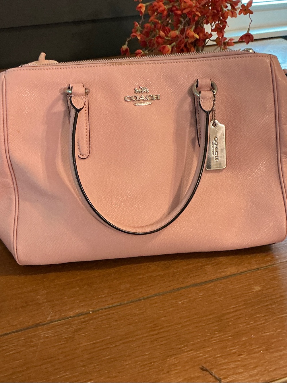 Coach Pink Leather Satchel with Silver Hardware